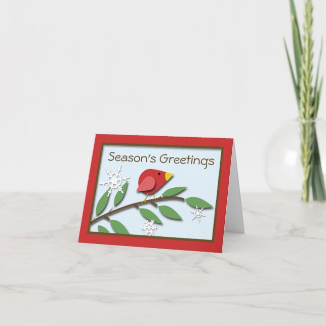 Red Bird on a Branch "Season's Greetings" Card (Front)
