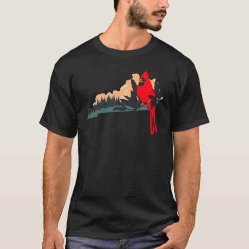 Red Bird On A Branch  T_Shirt