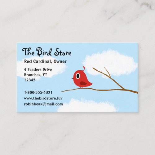 Red Bird on a Tree Branch with Cloudy Sky Business Card