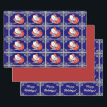 Red Bird on Blue-Red-Personalized Blue and Silver Wrapping Paper Sheets<br><div class="desc">Gorgeous trio of wrapping paper sheets featuring a watercolor painted red bird,  white anthurium,  on dark blue (2) solid deep red (3) Personalized greeting framed on dark blue with silvery flourishes. Great for Christmas,  Hanukkah,  New Years,  whenever!</div>