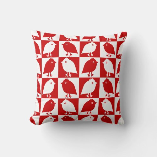 Red Bird Picnic Gingham Checks Throw Pillow