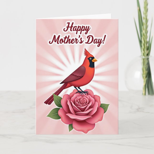 Red Bird Rose Mothers Day Card (Front)
