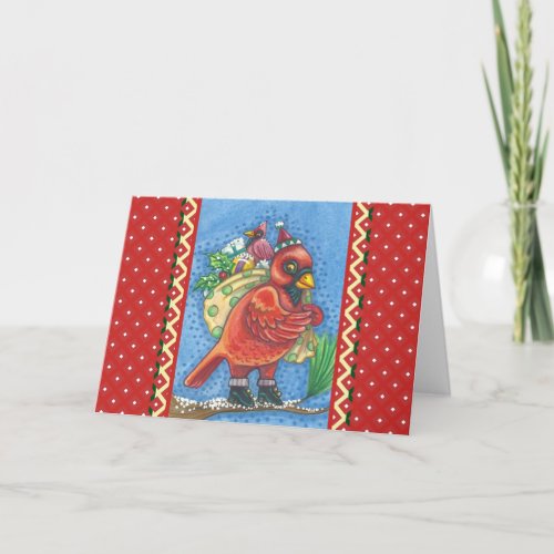 RED BIRD SANTA GOOD CHEER CHRISTMAS CARDINAL HOLIDAY CARD