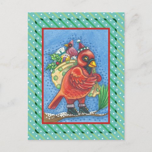 RED BIRD SANTA GOOD CHEER CHRISTMAS CARDINAL HOLIDAY POSTCARD