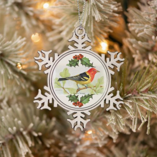 Red Bird Snowflake Pewter Christmas Ornament