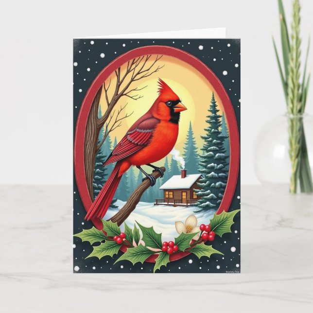 Red Bird Winter Scene Card (Front)