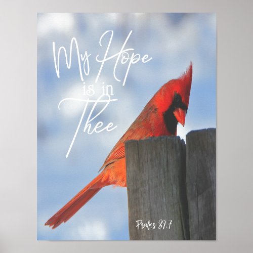 Red Bird with Psalms Hope Bible Verse Poster