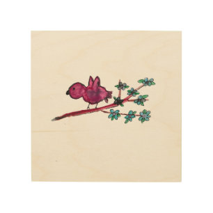 Red Bird Wood Wall Art
