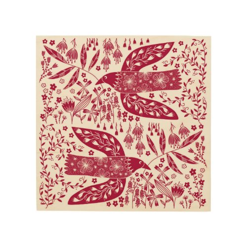 Red Bird Wood Wall Art