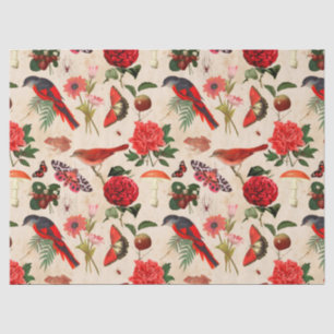 Red Birds Butterfly and Mushroom Decoupage Tissue Paper