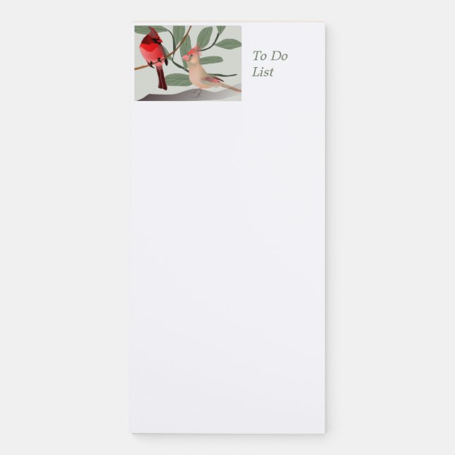 Red Birds Cardinals Nature Leaves To Do or Grocery Magnetic Notepad (Front)