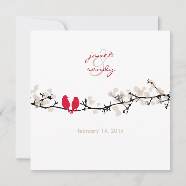 Red birds, love birds/colorful blossoms invitation (Front)