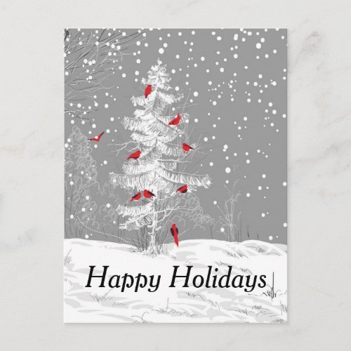 Red Birds White Christmas Happy Holidays snow Holiday Postcard