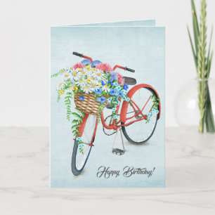 Red Birthday Bicycle Flower Basket Card