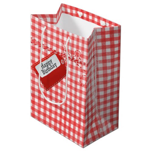 Red Birthday Gift Tag On Gingham Medium Gift Bag