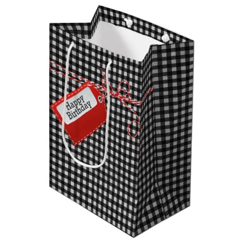 Red Birthday Gift Tag On Gingham Medium Gift Bag