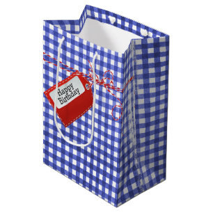 Red Birthday Gift Tag On Gingham Medium Gift Bag