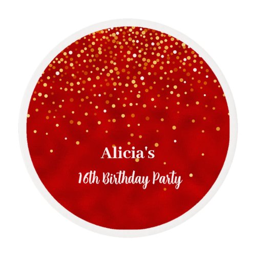 Red Birthday Gold Sparkle Party  Edible Frosting Rounds