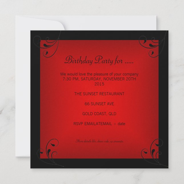 Red Birthday Party Black Glamorous Invitation (Front)