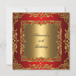 Red Birthday Party Gold Lace 50th Gold Overlay Invitation
