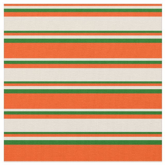 Red, Bisque & Dark Green Striped/Lined Pattern Fabric (Close Up)