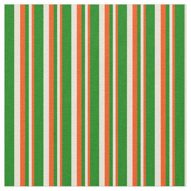 Red, Bisque & Green Colored Striped Pattern Fabric (Close Up)