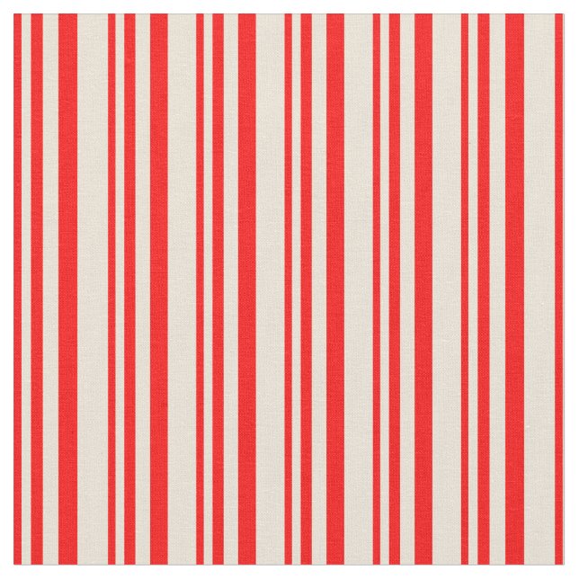 Red & Bisque Striped/Lined Pattern Fabric (Close Up)