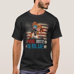 Red Bite And Blue Boxer Dog American Usa Flag 4th  T-Shirt