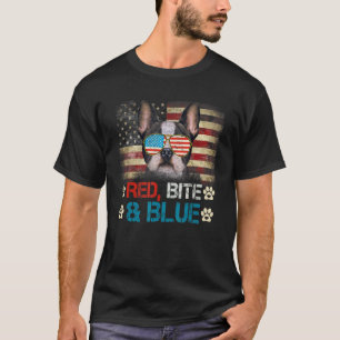 Red Bite Blue French Bulldog American Usa Flag 4th T-Shirt