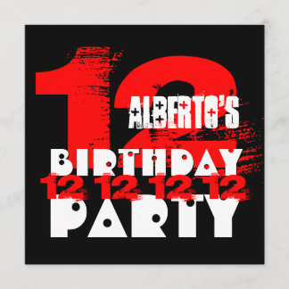 RED BLACK 12th Birthday Party 12 Year Old V03 Invitation