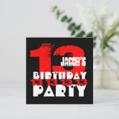 RED BLACK 13th Birthday Party 13 Year Old V05 Invitation (Standing Front)