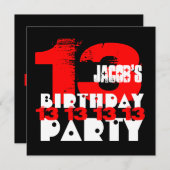 RED BLACK 13th Birthday Party 13 Year Old V05 Invitation (Front/Back)