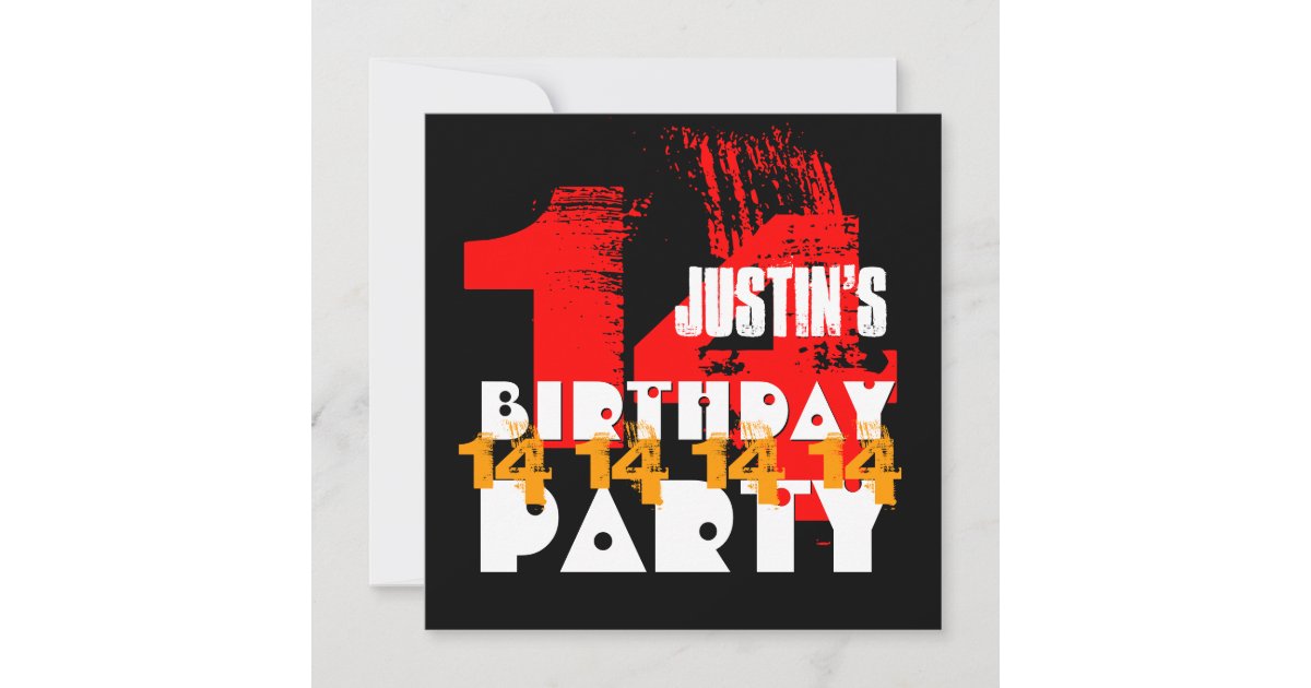 RED BLACK 14th Birthday Party 14 Year Old V06 Invitation | Zazzle