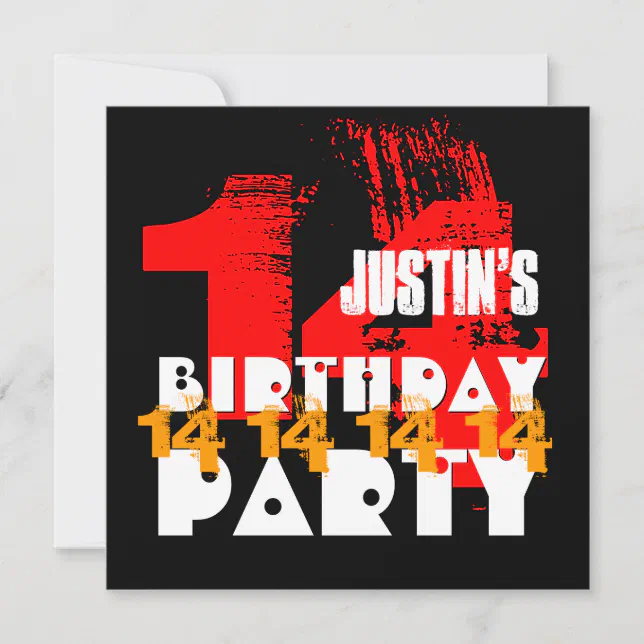 RED BLACK 14th Birthday Party 14 Year Old V06 Invitation | Zazzle
