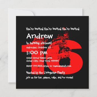 RED BLACK 16th Birthday Party 16 Year Old V08 Invitation | Zazzle