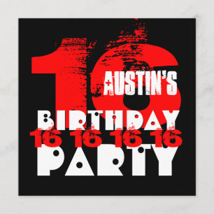 RED BLACK 16th Birthday Party 16 Year Old V08 Invitation