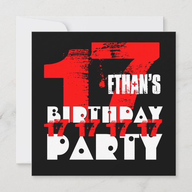 RED BLACK 17th Birthday Party 17 Year Old V09 Invitation (Front)