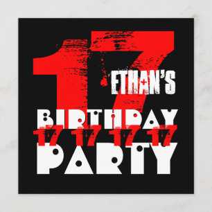 RED BLACK 17th Birthday Party 17 Year Old V09 Invitation