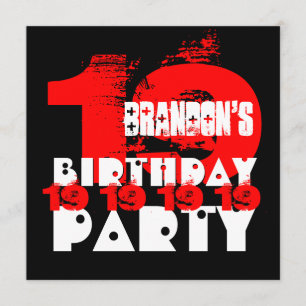 RED BLACK 19th Birthday Party 19 Year Old V11 Invitation