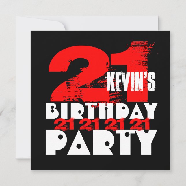 RED BLACK 21st Birthday Party 21 Years Old V14 Invitation (Front)