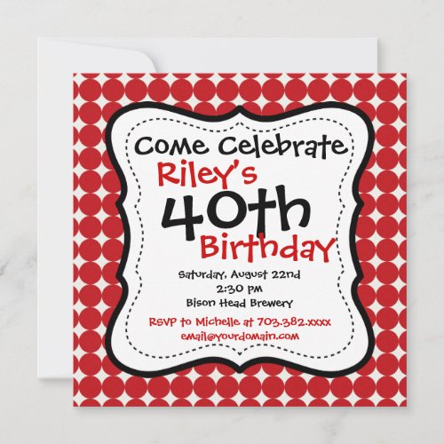 Red Black 40th Birthday Party Invitations