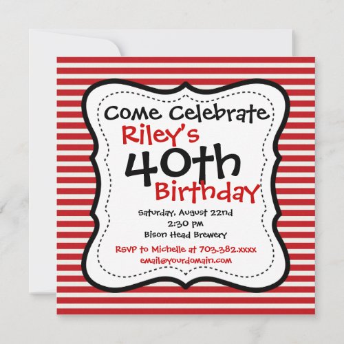 Red Black 40th Birthday Party Invitations