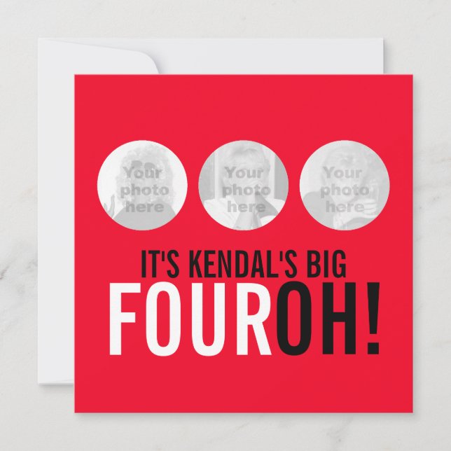 Red & black 40th FOUROH! photo birthday invite (Front)