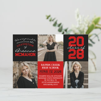 Red & Black 4 Photo Graduation Announcement