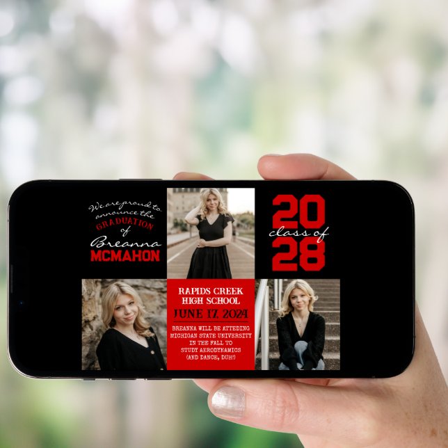 Red & Black 4 Photo Graduation Announcement (Front Digital)