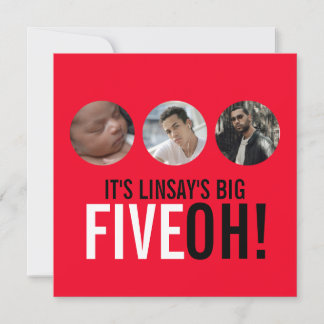 Red & black 50th FIVEOH! photo birthday invite