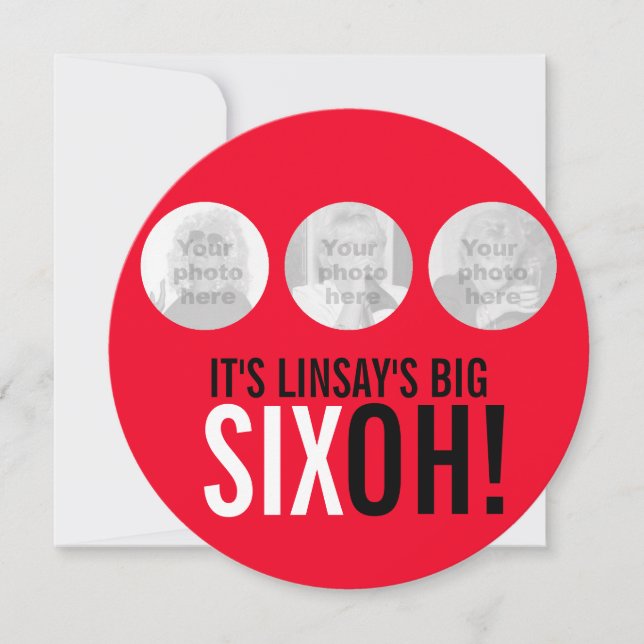 Red & black 60th SIXOH! photo birthday invite (Front)