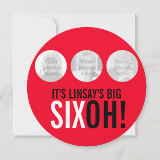 Red & black 60th SIXOH! photo birthday invite