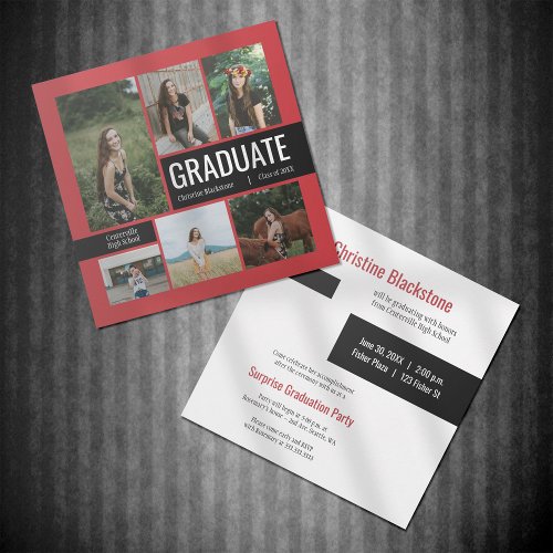 Red  Black 6 Photo Graduation Invitation