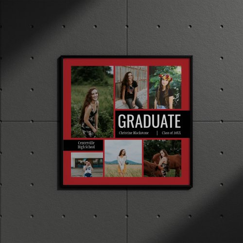 Red  Black 6 Photo Graduation Poster